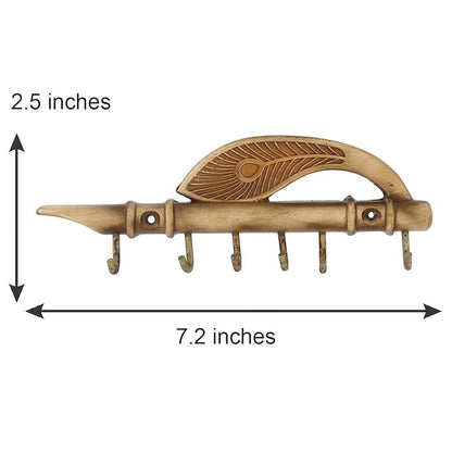 Ecraftindia Krishna Morpankh and Flute Design Brass Key Holder