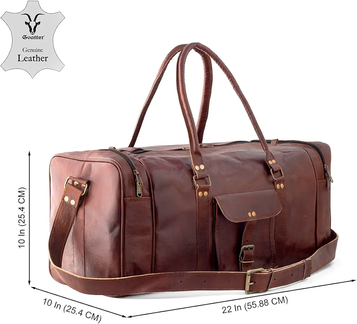 Goatter Genuine Leather Multi Pockets Travel 22" Inch Duffle Bag for Men Large Size