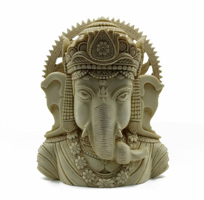 Indicast Resin 8" Inch Lord Ganesha Carving Antique Painting Hindu God Ganesh Ganpati Idol Figurine for Home Office House Warming Statue Murti