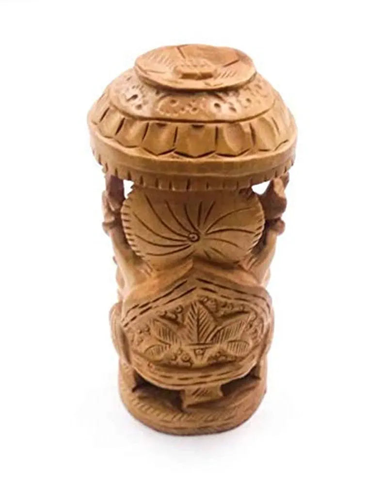 Shri Handicrafts 6" Hand Carved Lord Ganesha with Umbrella Wooden Idol