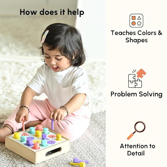 Curious Cub Montessori Shape and Colour Matching Peg Board | Educational Geometric Shape Puzzle | Sensory Learning & Brain Development Toy