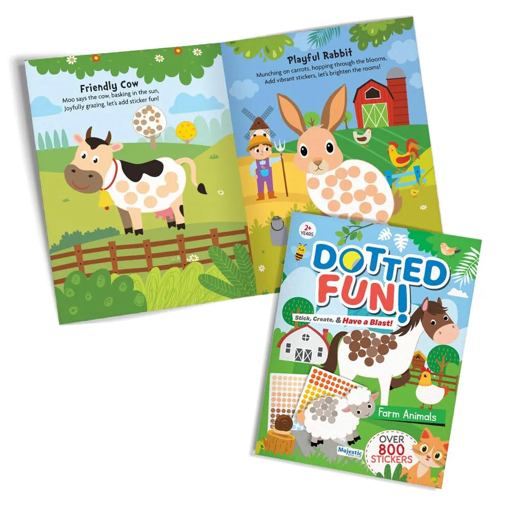Farm Animals Dotted Fun Sticker Book for Kids Age 2+ I 800+ Dotted Stickers I 16 Pages + 4 Sticker Sheets I Fun Preschool Activity Book By Majestic Book Club