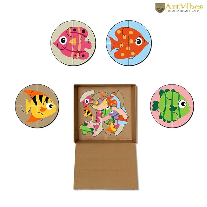 Artvibes Cute Fishes Premium Wooden Puzzles for Kids Age 2-5 | 4 Piece Puzzles | Toddlers Wooden Puzzle | Set of 6