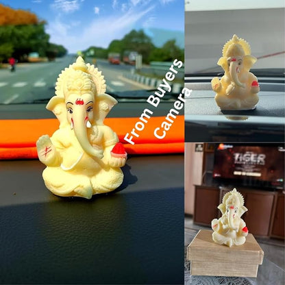 Gold Art India Ivory Ganesha Idol for Car Dashboard Lord Ganpati Diwali Gifts Home Decor