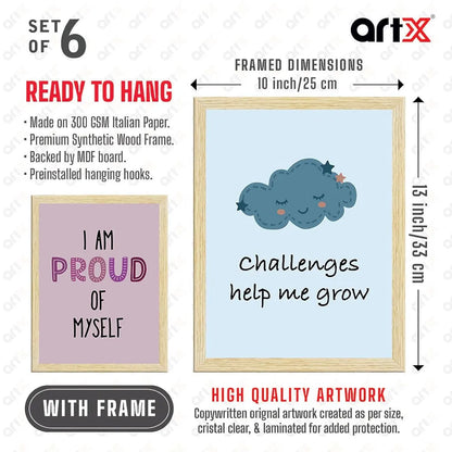 ArtX Paper Motivational-06 Quotes Wall Paintings for Kids Room Animal Frames Set of 6