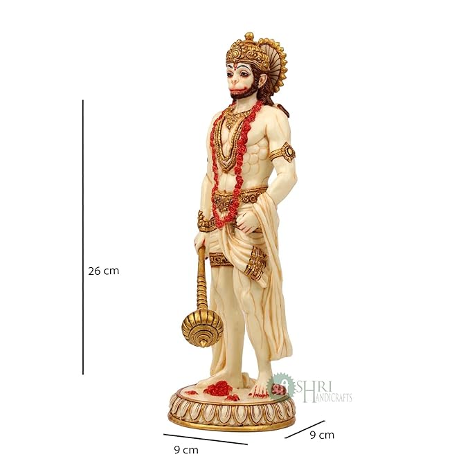 Indicast Resin 10" Inch Hanuman Ji Standing Gold Painting Bajrangbali Idol Gift Article