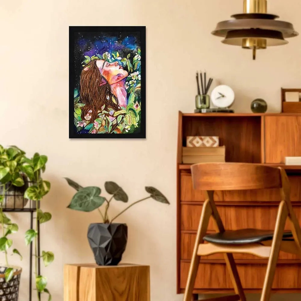 ArtX Paper Watercolor Queen of Flowers Women Framed Wall Art Painting Set of 1