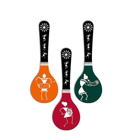 Artvibes Warli Art Wooden Wall Hanger for Home | Set of 3
