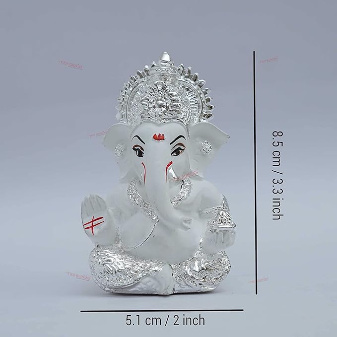 Tied Ribbons Decorative Small Ganesha Idol Statue Showpiece for Car Dashboard Decoration