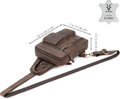Goatter Genuine Leather Chest Crossbody Sling Backpack Bag Travel Bike Gym Daypack for Men And Women