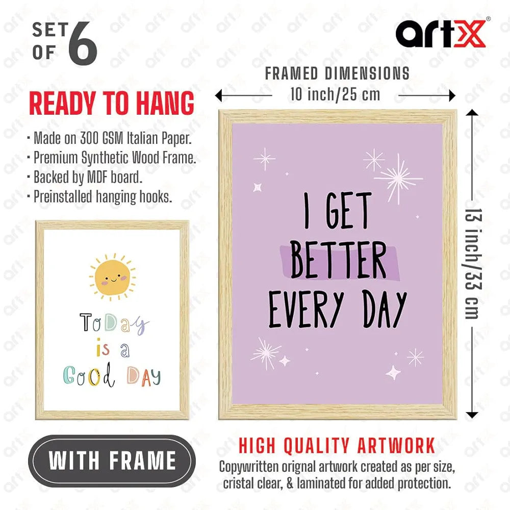 ArtX Paper Motivational-05 Quotes Wall Paintings for Kids Room Inspirational Multicolor Set of 6