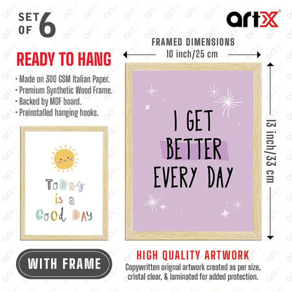 ArtX Paper Motivational-05 Quotes Wall Paintings for Kids Room Inspirational Multicolor Set of 6