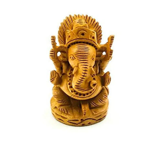 Shri Handicrafts 2.5" Hand Carved Lord Ganesha Wooden Idol Sculpture Home Decorative Figurine