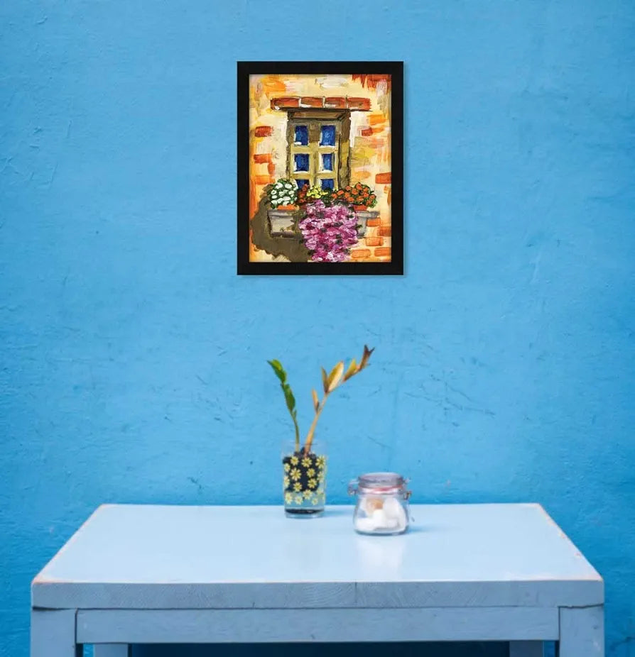 ArtX Paper Vintage House Bloomy Window Frame Wall Art Painting