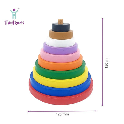 Tantrums Preschool Wooden Building Blocks Graded Tower Puzzle for Kids to Develop Eye Coordination | Fun Learning Toy | Puzzle for Concentration I Multicolour Single Circle - Tower,1 Piece