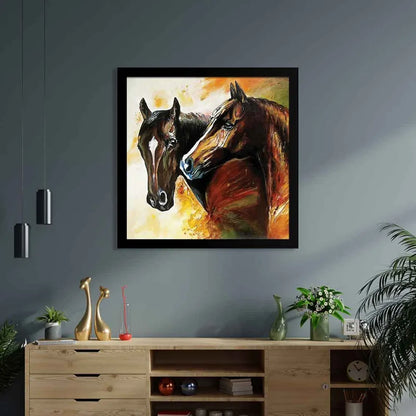 ArtX Two Horse Big Canvas Painting For Bedroom and Living Room With Frame