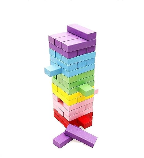 FunBlast Multi Coloured 48 PCS Blocks 4 Dices Wooden Building Stacking Toys Wooden Tumbling