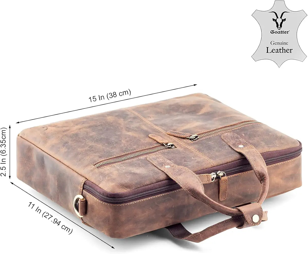 Goatter Genuine Leather 16" Inch Laptop Messenger Bag/Office Bag For Men