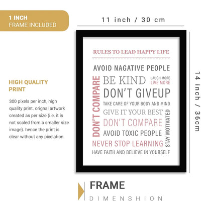 Kotart Happy Life Quotes Wall Poster for Room Home Wall Decor Typographic Design Framed Posters
