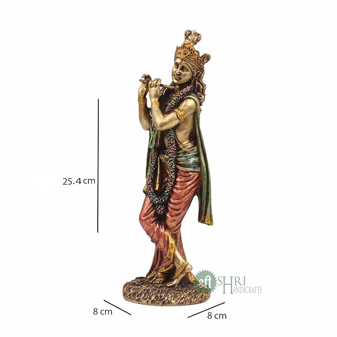 Indicast 10" Inch Cold Cast Resin Krishna Showpiece Antique Decor Thakur Ji for Gifting Purpose