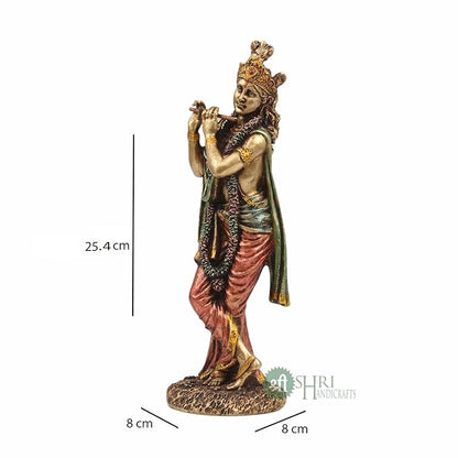 Indicast 10" Inch Cold Cast Resin Krishna Showpiece Antique Decor Thakur Ji for Gifting Purpose