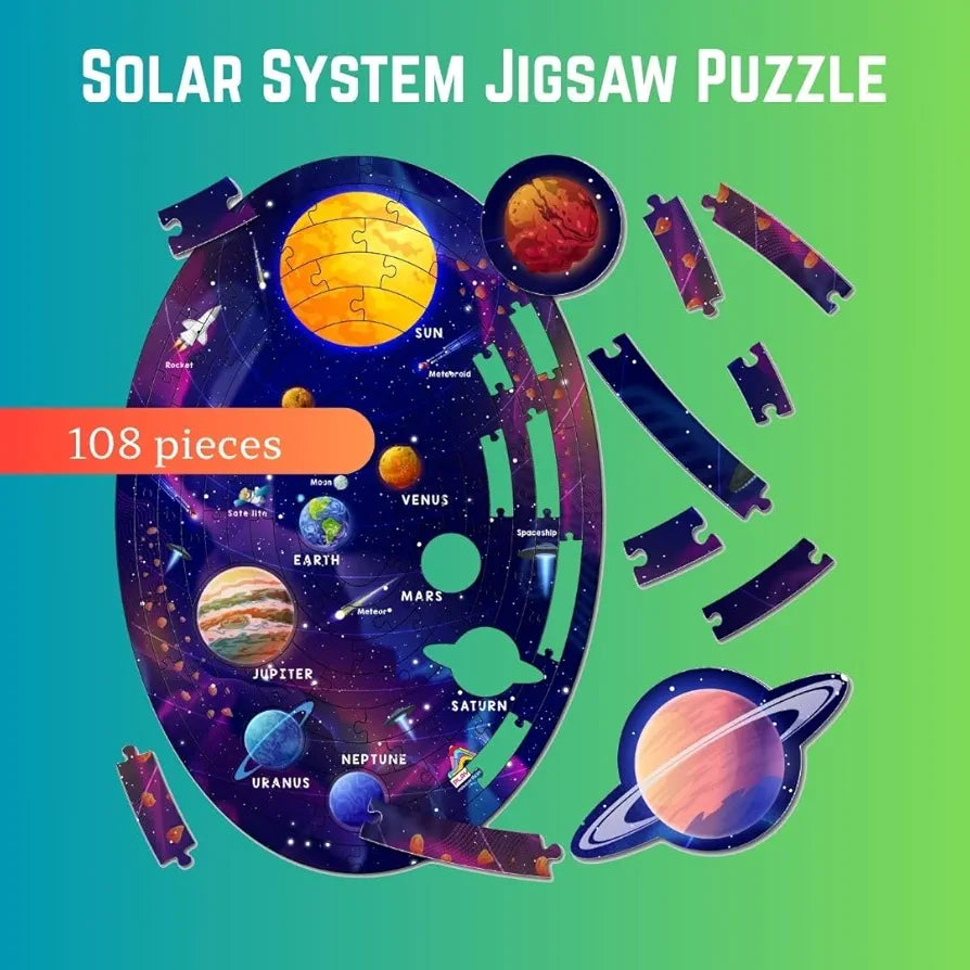 Playhills 2-in-1 Puzzle + Board Game, 108 pcs Solar System Jigsaw Puzzle with Astro Adventure Board Game for Children | Perfect Birthday & Learning Gift for Boys, Girls Age 6+ Years