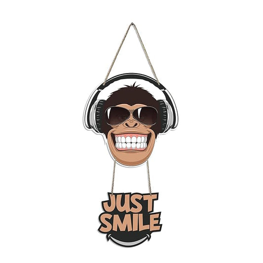Artvibes Monkey Smile Printed Wooden Wall Hanging Ornaments With Quotes for Home Decor