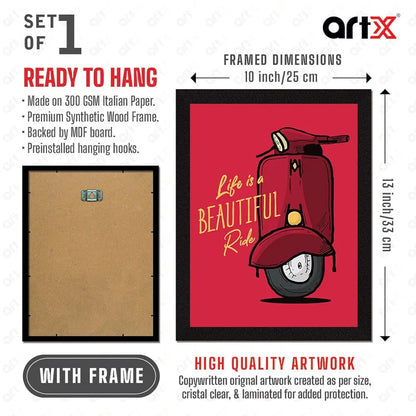 ArtX Paper Motivational Quote Life is a Beautiful Ride Wall Frame Art Painting