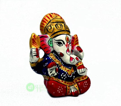 Shri Handicrafts Blessing Lord Ganesha With Metal Meenakari Painting Car Dashboard Idol Small Ganpati Statue