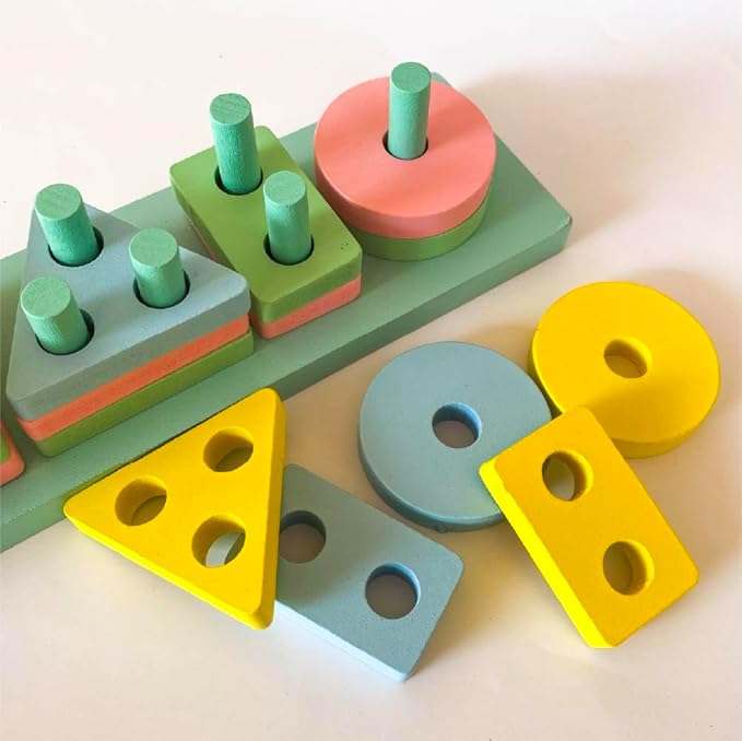 Mini Leaves Wooden Blocks Shapes Board Blocks Sorting and Stacking Montessori Education Geometric Colour Recognition Toys