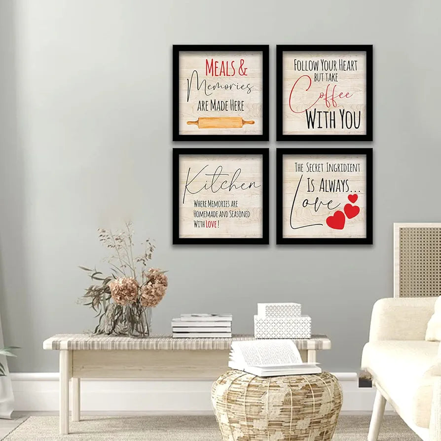 Kotart Meals & Memories Frames for Wall Decor Motivational Quotes Set of 4