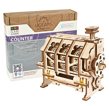 Ugears STEM Counter Model Kit - Creative Wooden Model Kits for Adults, Teens and Children - DIY Mechanical Science Kit for Self Assembly - Unique Educational and Engineering 3D Puzzles with App