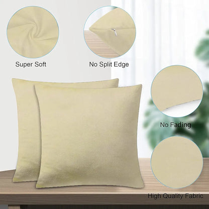 Cloth Fusion Velvet Sofa Cushion Cover Set of 5 Luxurious Cushion Cover Cream Colour