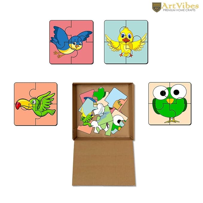 Artvibes Birds Wooden Jigsaw Puzzle Games for Children & Kids Age 2-5 | 4 Pieces Puzzles | Toddler's Wooden Puzzle | Set of 6