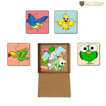 Artvibes Birds Wooden Jigsaw Puzzle Games for Children & Kids Age 2-5 | 4 Pieces Puzzles | Toddler's Wooden Puzzle | Set of 6