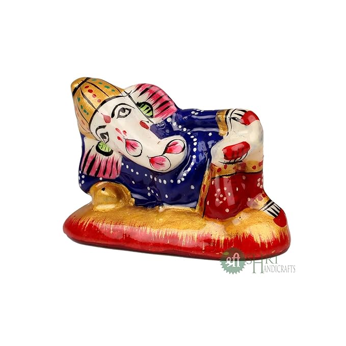 Shri Handicrafts Resting Lord Ganesha With Metal Meenakari Painting Car Dashboard Idol Small Ganpati Statue