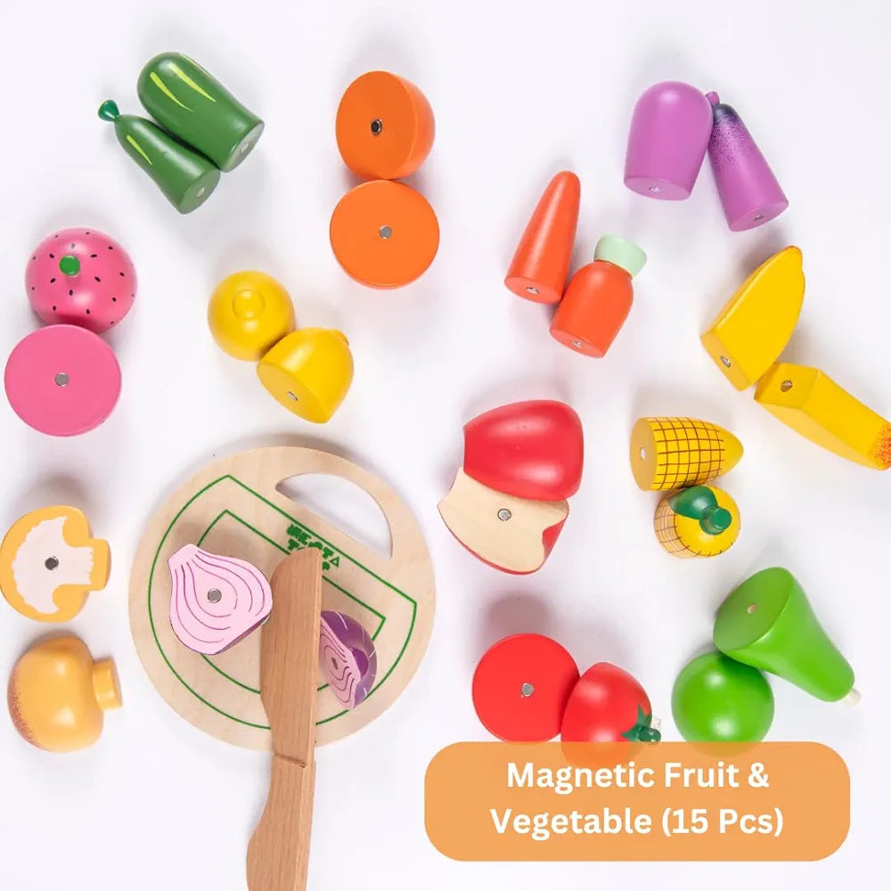 NESTA TOYS - Wooden Vegetable and Fruit Toy Set | Pretend Play Food | Kitchen Set Toy 