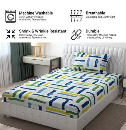 Fresh From Loom Microfiber Rotary Printed Bed Sheet Set Single Size with 1 Pillow Covers 144 TC Multi Line