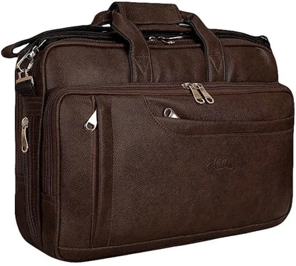 Leather World Synthetic Leather Briefcase: 15.6 Inch Brown Laptop Office Expandable Messenger Shoulder Bag for Men and Women