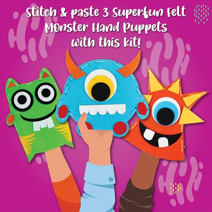 Kalakaram Monster Puppets Making Art and Craft Kit | Make 3 Cut and Paste Jumbo Puppets | Fun and Learning for Kids