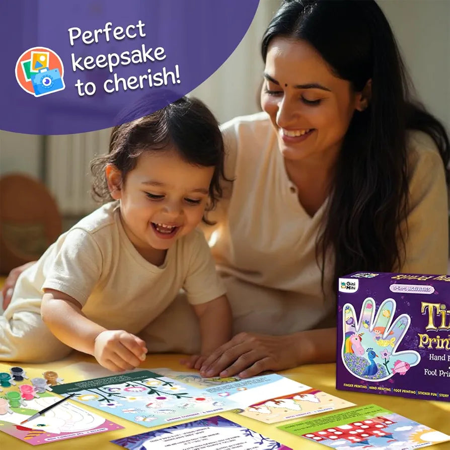 GiniMini Tiny Prints and The Magical Journey Art & Craft Kit for Kids 3–5 | 10 Story-Based Activities, Fingerprint Painting, Stickers, DIY Scrapbook | Creative Gift for Preschoolers