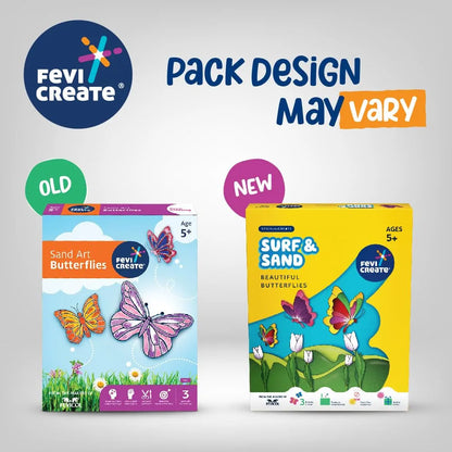 Fevicreate Sand Art Butterflies Art & Craft Kit | Includes Butterfly Templates, Multi-Coloured Sand, Magnet Strip, Spatula & More | by Fevicol | Best Gift for Boys & Girls Age 5+ | Return Gift