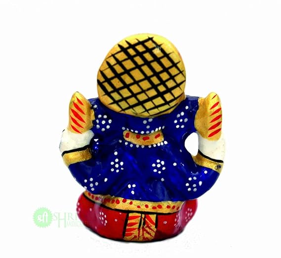 Shri Handicrafts Blessing Lord Ganesha With Metal Meenakari Painting Car Dashboard Idol Small Ganpati Statue
