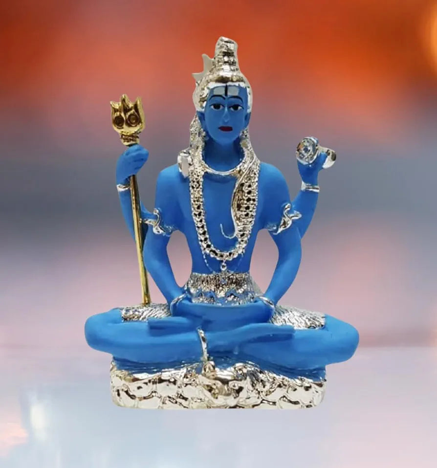 Gold Art India Resin 999 Silver Plated Blue Shiva Idol Blue