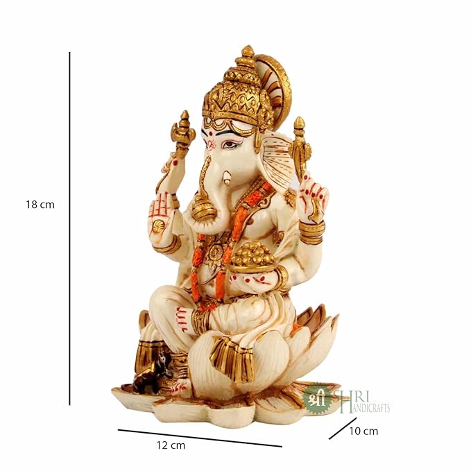 Indicast Resin 8" Inch Lord Ganesha on Base Gold Painting Surya Hindu God Ganesh Ganpati Idol Figurine | Home Decoration and Pooja Gifting