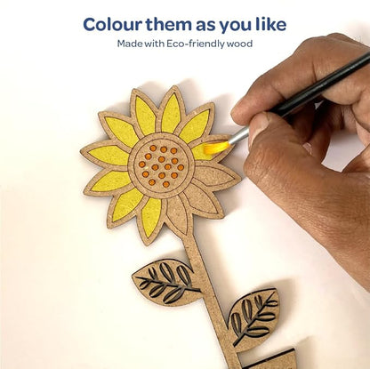 Mini Leaves Creative Me Diy 3d Wooden Flower Pots Art and Craft Paint Kit for 4+ Kids | Decoration Craft Kit for Kids | Set of 2