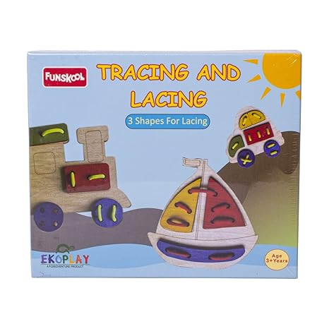 Funskool Ekoplay Lacing Pattern Wooden 3 Shapes for Lacing Pieces Puzzle