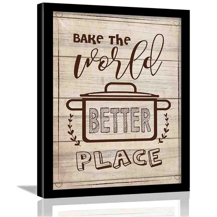 Kotart Bake The World Framed Posters for Restaurant Kitchen Cafe Wall Decor