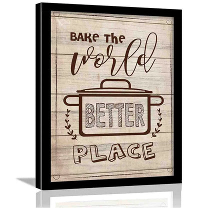 Kotart Bake The World Framed Posters for Restaurant Kitchen Cafe Wall Decor