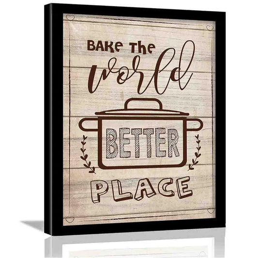Kotart Bake The World Framed Posters for Restaurant Kitchen Cafe Wall Decor